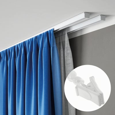 Kit rail à rideaux plafond double 100 cm avec crochets