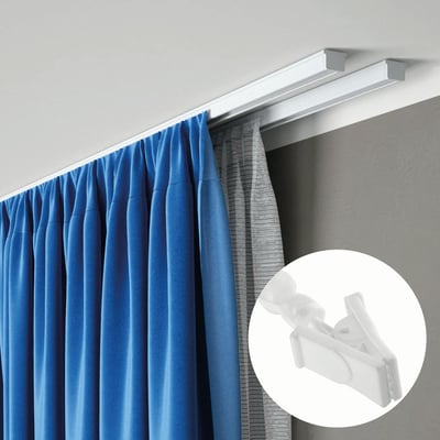Kit rail à rideaux plafond double 200 cm avec crochets