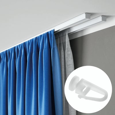Kit rail à rideaux plafond double 250 cm avec agrafes