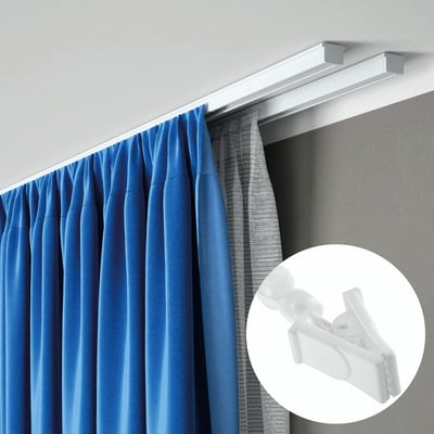 Kit rail à rideaux plafond double 250 cm avec crochets